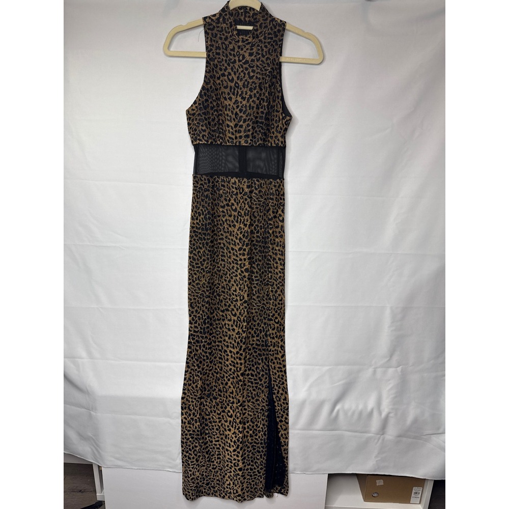 Vintage Lew Magram Collection Leopard Print Mesh Waist Maxi Dress  Size 6
